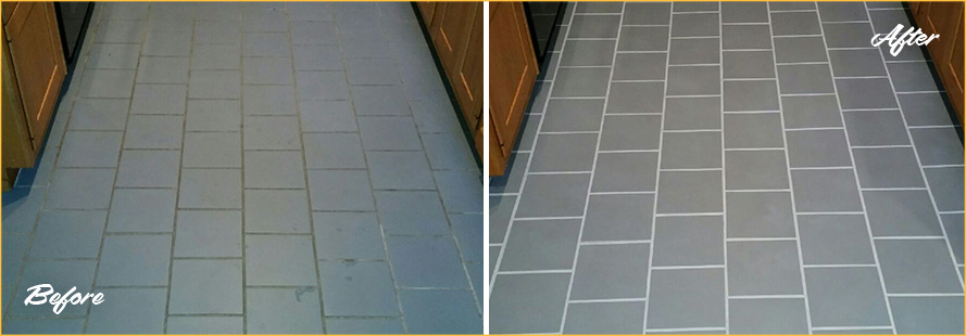 Picture of Dirty Slate Floor Before and After Grout Cleaning