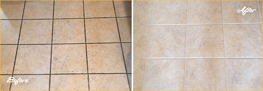 Picture of Tile Floor Before and After Grout Cleaning