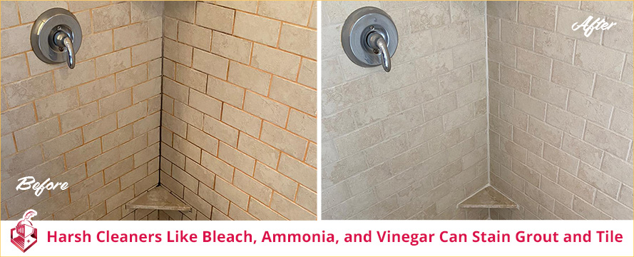 Harsh Cleaners Like Bleach, Ammonia, and Vinegar Can Stain Grout and Tile